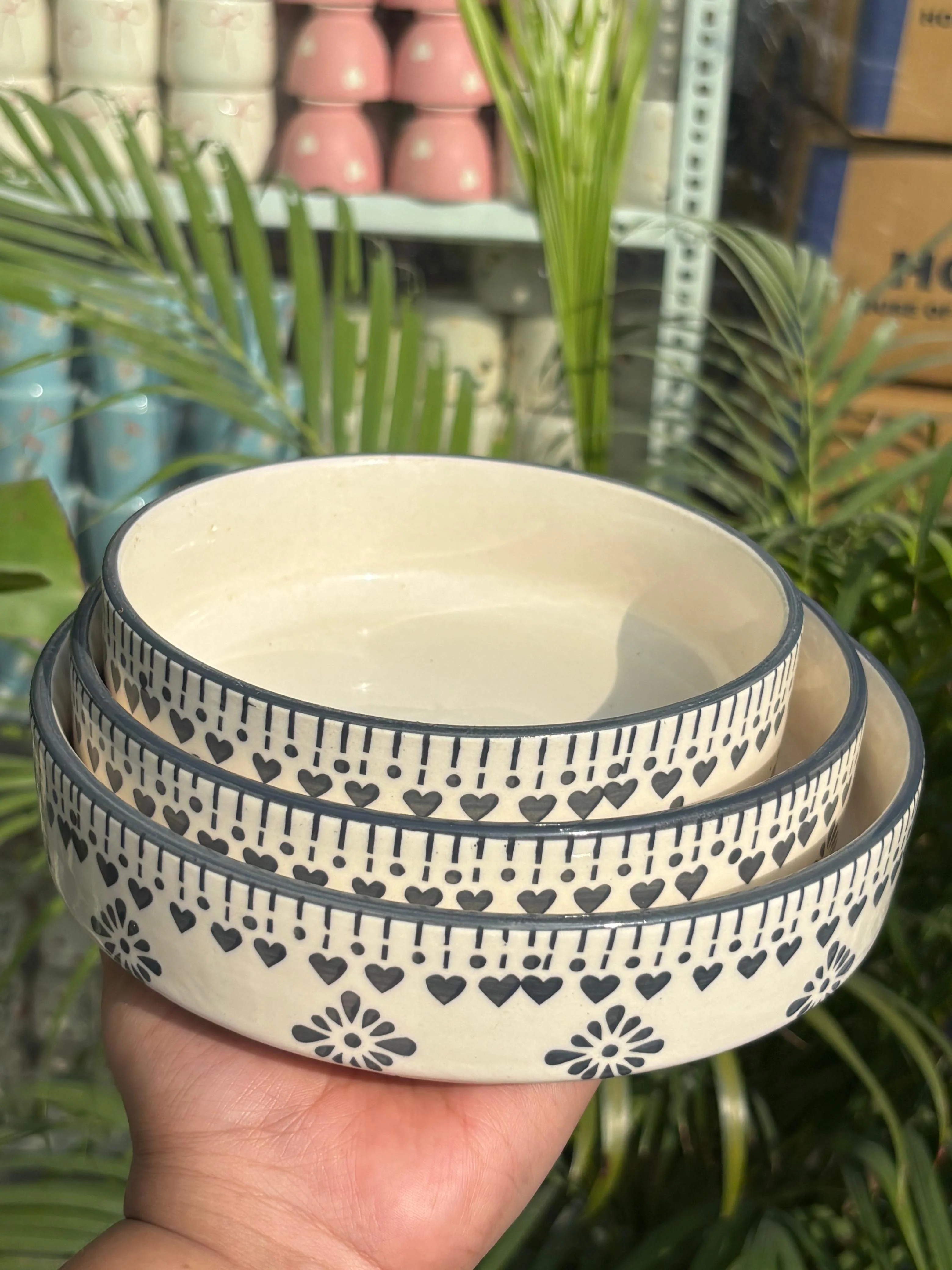 Grey Floral Design Serving Bowl Set (Set of 3)