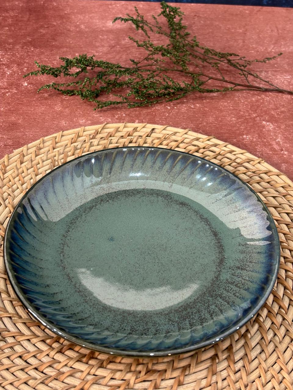 Olive Green Glaze Dinner Set (Set of 7) - Image 5